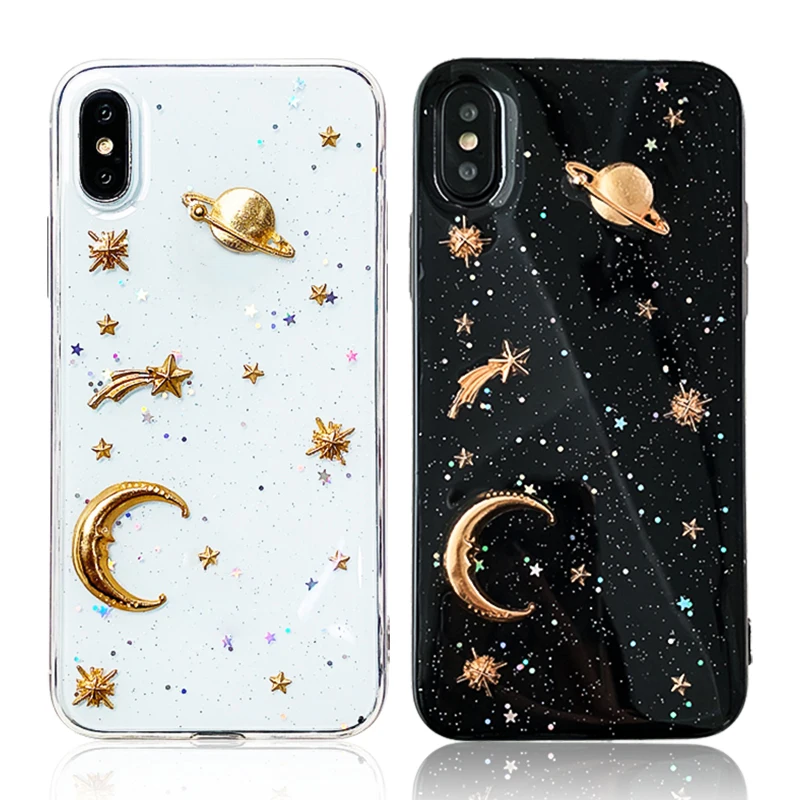 Блестящий силиконовый чехол для телефона s iPhone X 3D космическая планета Луна Чехол