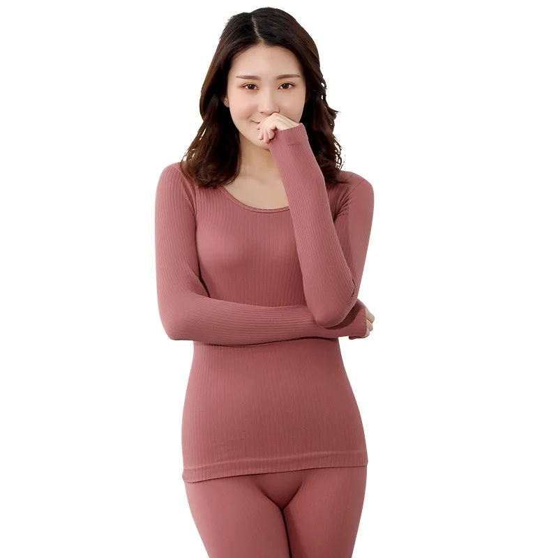 

sales of pure color round neck women's seamless beauty autumn clothes and trousers thin suit slim bottom warm underwear