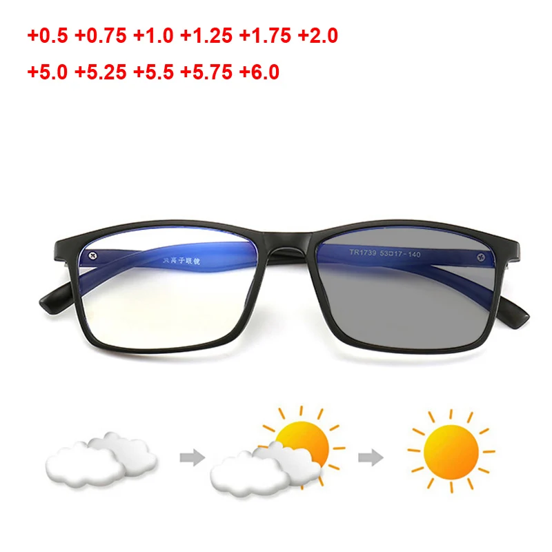 

Negative ion Photochromic Reading Glasses Presbyopia Glasses Women Men TR90 Farsighted Hyperopia Plus Lens +2.25 +3.25 +4.75