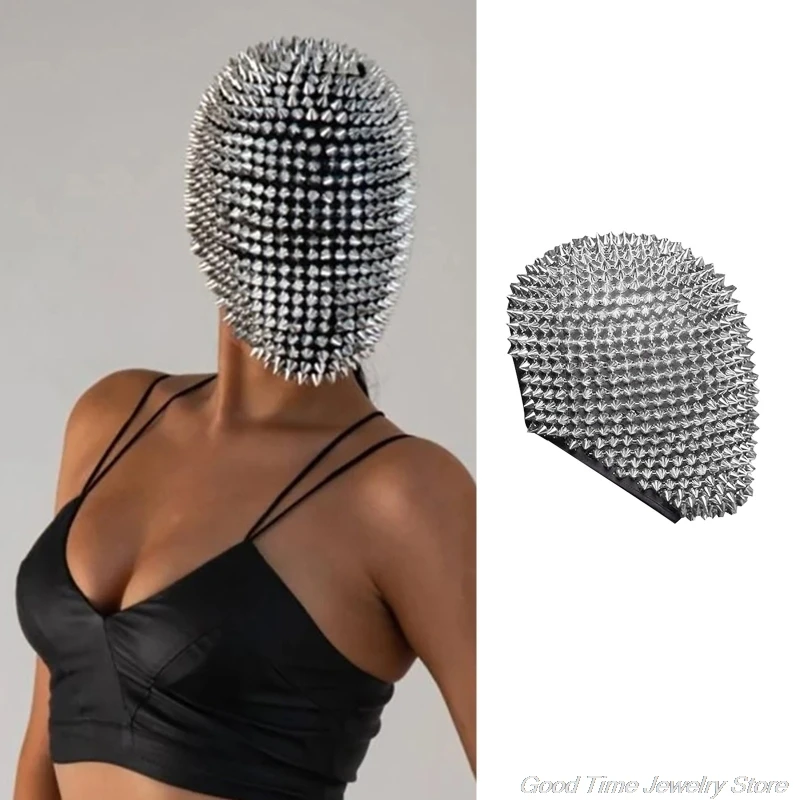 

Halloween Spikes Studded Mask Funny Full Face Cover Jewelry Headgear Cap Carnivals Festival Party Cosplay Costume M24 21