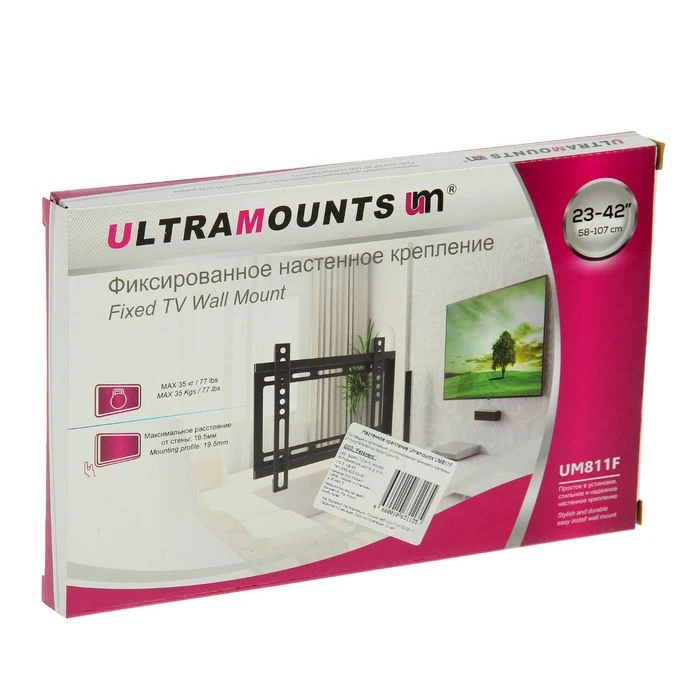 Кронштейн Ultramounts UM811F для ТВ фиксированный 17-43" 19.5 мм от стены черный 2604974 |