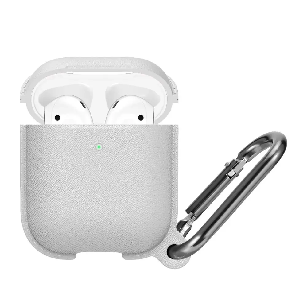 White Стиль Litchi Мягкий силиконовый чехол для Airpods 1 2 чехол противоударный полный защитный чехол для Airpods чехол с крючком - Цвет: White