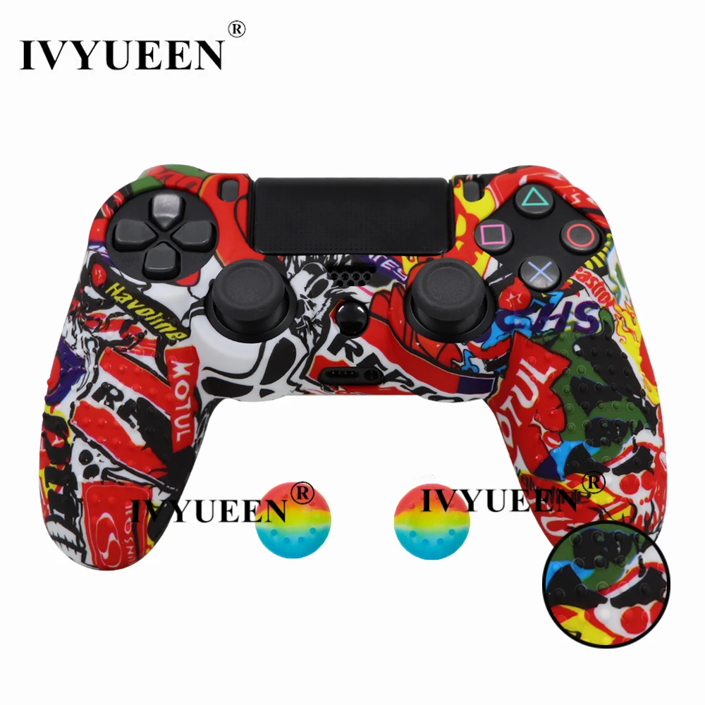Sticker Bomb IVYUEEN 25 цветов Противоскользящий силиконовый защитный чехол для sony playstation 4 PS4 DS4 Pro тонкий контроллер Thumb Grip Caps - Цвет: Sticker Bomb