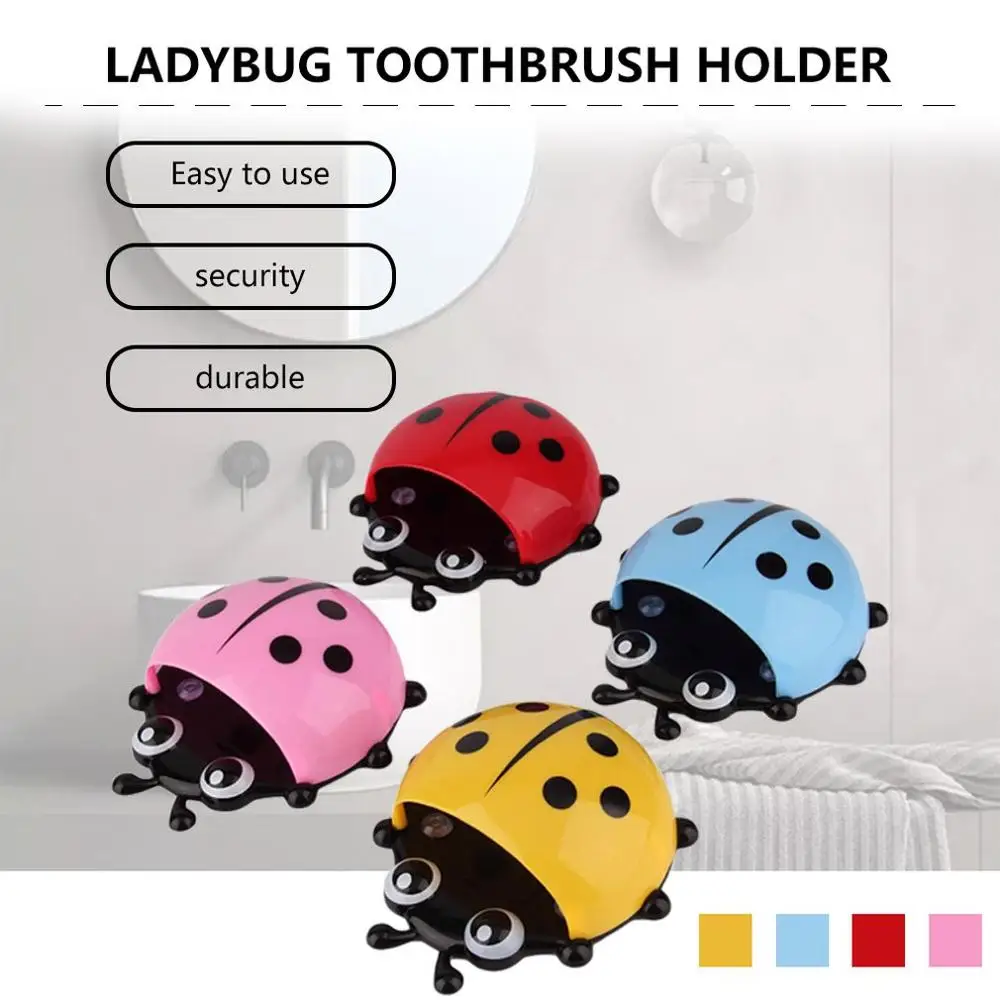 

Hot Fshion Ladybug Toothbrush Holder Suction Ladybird Toothpaste Wall Sucker Bathroom Set Household Bathroom Supplie Cup Holder