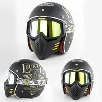 retro casco moto with mask goggles summer 34 open face motorcycle helmet lucky 13 removable mask glasses electric moto capacete