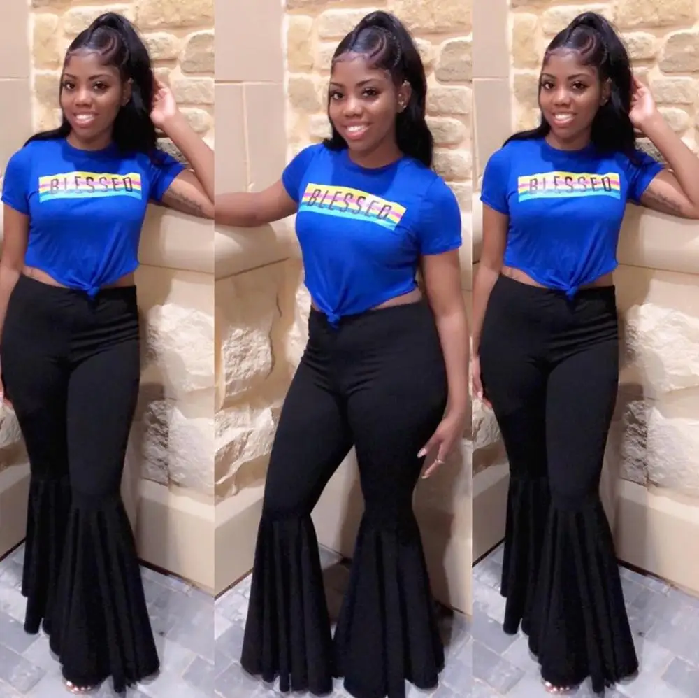 Plus Size 5XL Pants Casual Neon High Waist Full Length Elastic Flare Women Sexy Ruffles Hem Trousers Leggings | Женская одежда