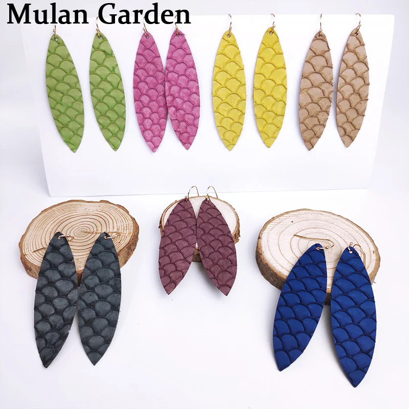 Новые серьги M & G из натуральной кожи с изображением рыбьей чешуи цветными