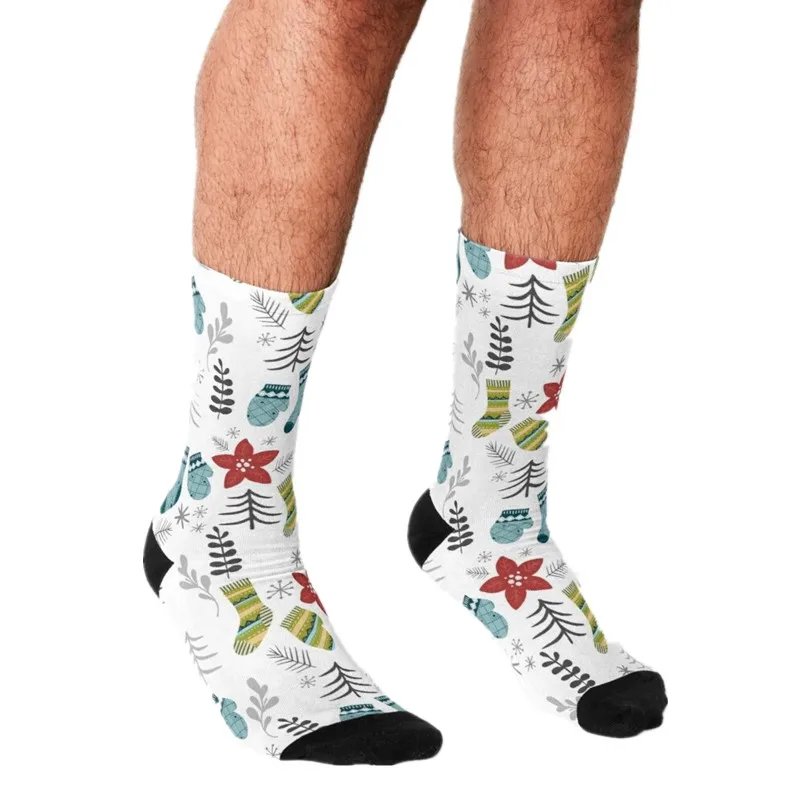 

Забавные мужские носки 2021, счастливые носки в стиле хип-хоп с рождественским цветочным принтом, милые мужские сумасшедшие носки в уличном с...