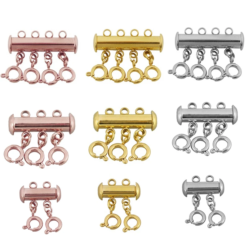 

Rose Gold Stainless Steel Spring Buckle Lobster Clasps Connectors Slide Tube Lock Spacer Clasp Multi Strands Magnetic Clasps