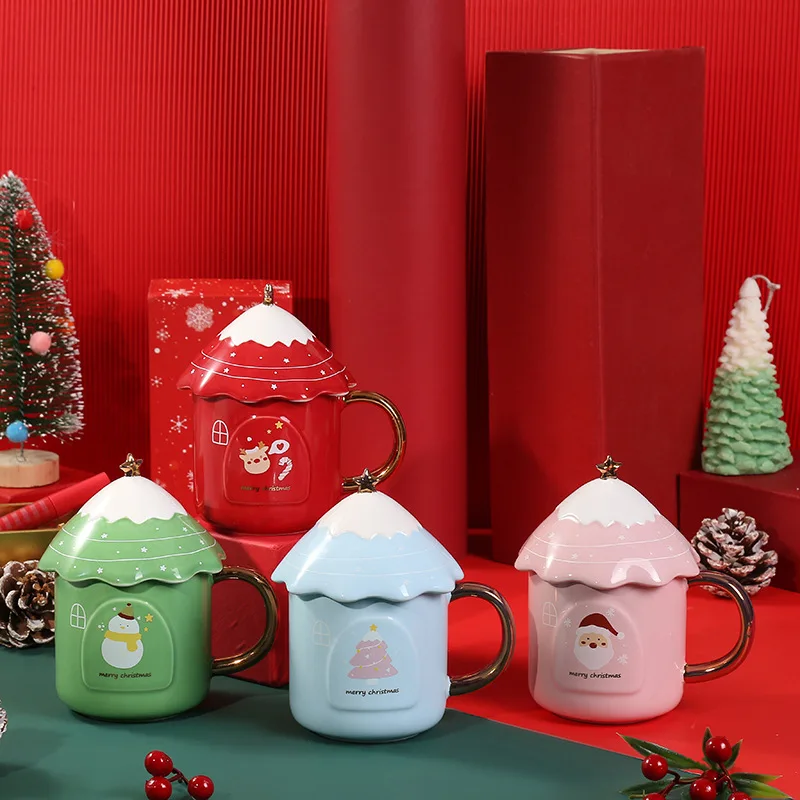 Кружка с крышкой Рождественская керамическая термостойкая кружка чашка для воды