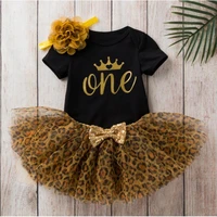 tonsen print shirtleopard tutu skirtrose headwear 3pcs sets newborn baby girl clothes summer cotton letter print outfit 0 24m