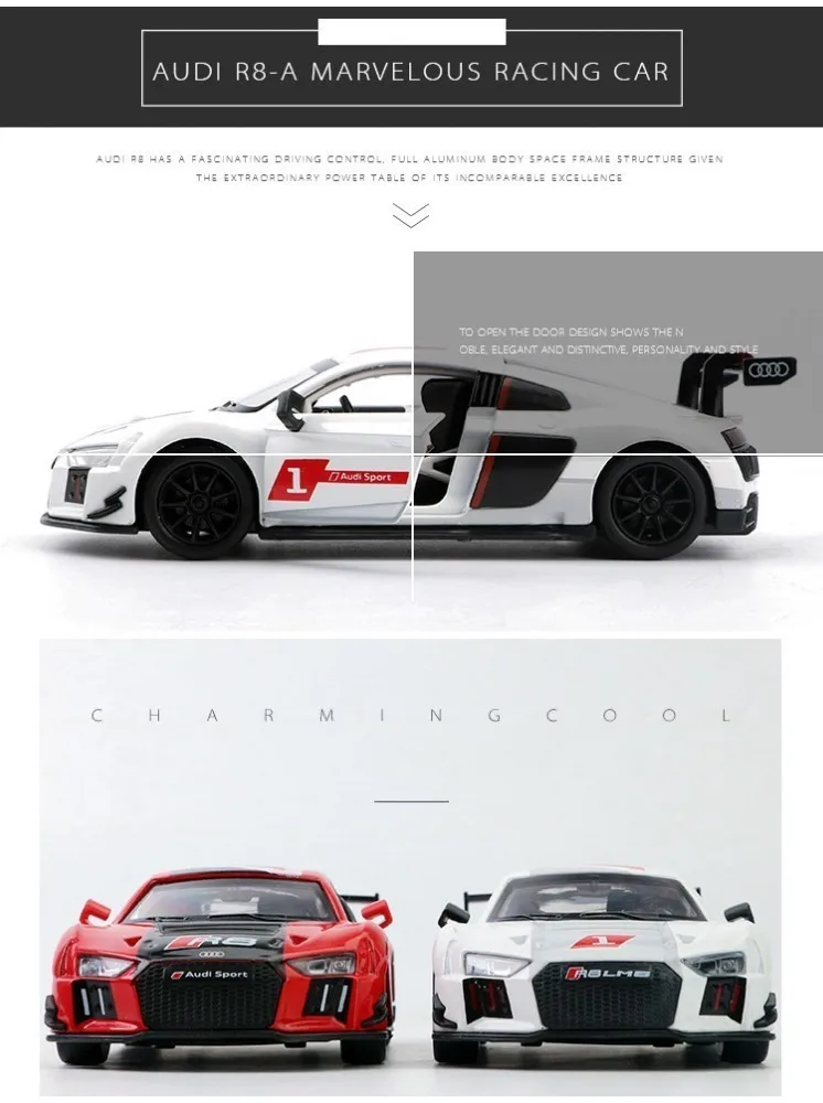 1/32 Caipo Aud-R8 литой под давлением литой металлический автомобиль с высокой имитации игрушки для детей транспортное средство автомобиль модель магнитные серьги Wheelsi