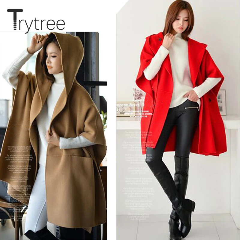 Trytree женское повседневное пальто накидка с карманами пуговицами и капюшоном
