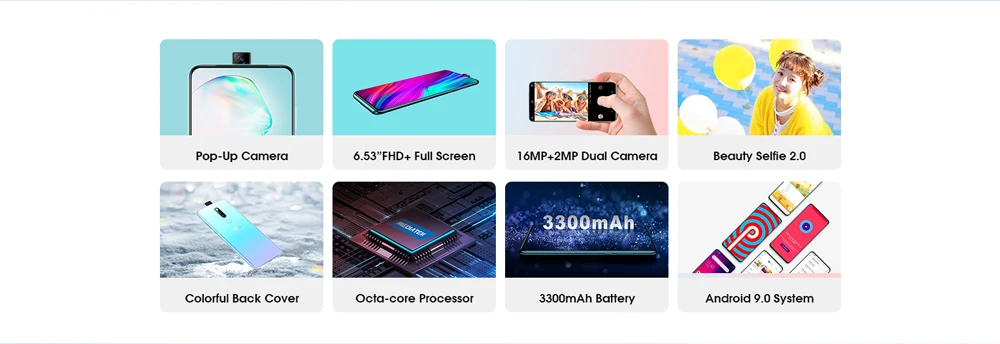 Elephone PX 4G смартфон 6,5 дюймов FHD полноэкранный Восьмиядерный 4 Гб ОЗУ 64 Гб ПЗУ 16 МП всплывающая камера Android 9,0 type C мобильный телефон