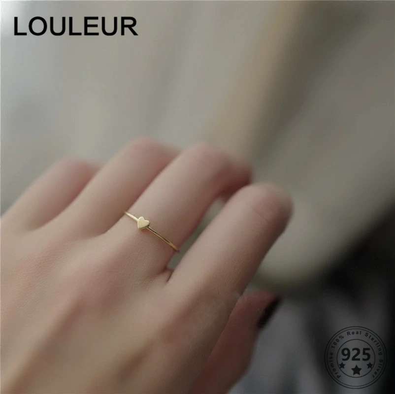 

LouLeur Simple Cute 925 Sterling Silver Ring 18K Gold Heart Rings For Women Ring 2021 Trend Silver 925 Jewelry Fashion Daily