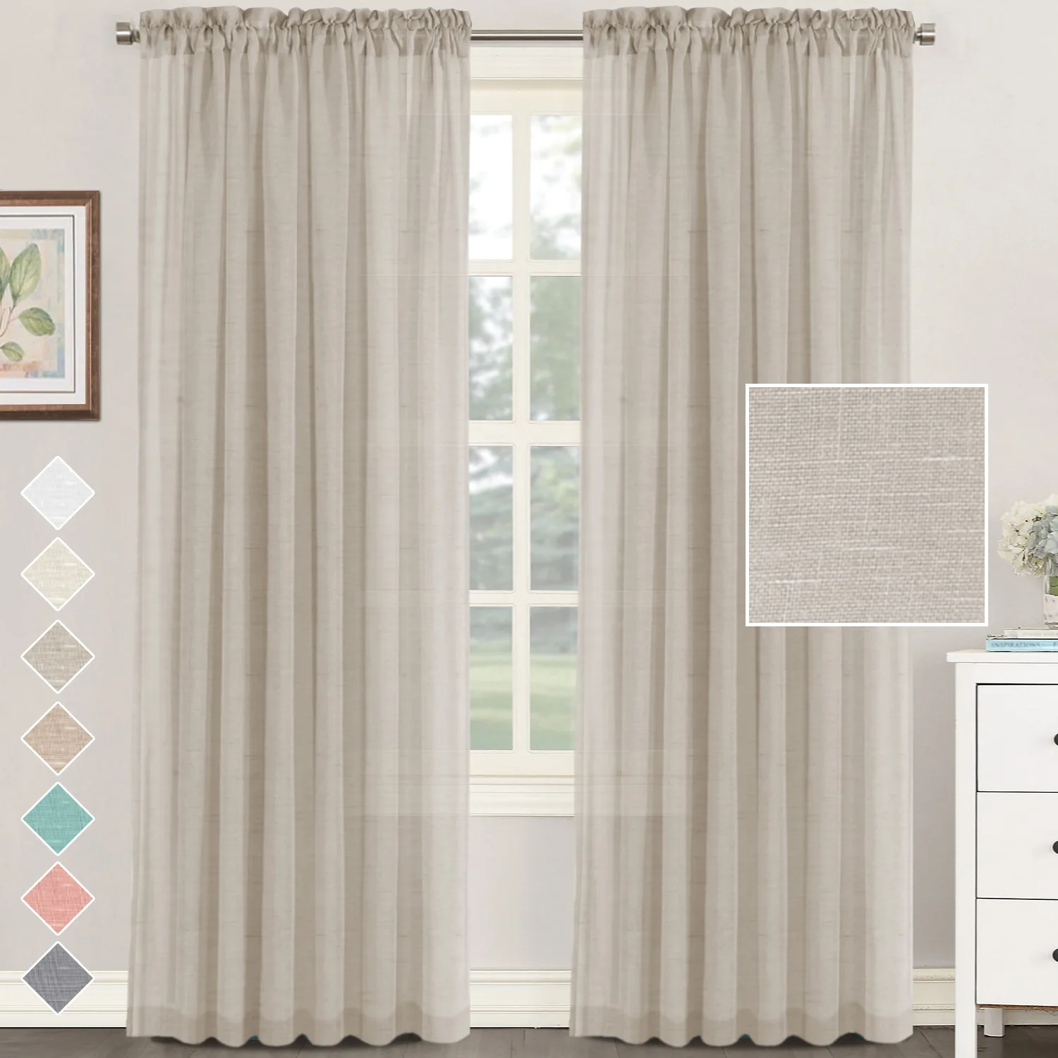 

Natural linen blended semi-translucent curtain fabric for home courtyard wear rod Pure color light luxury finished fabric curtai