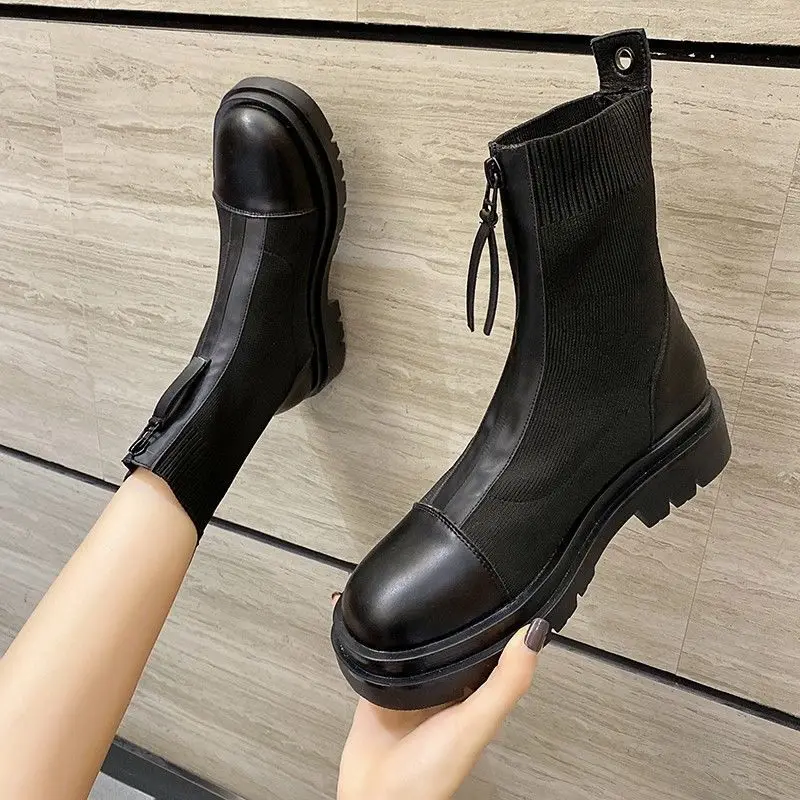 

Boots Children British Style Ins Tide 2020 Autumn and Winter New Wild Elastic Stocking Boots Plus Velvet Thin Short Boots