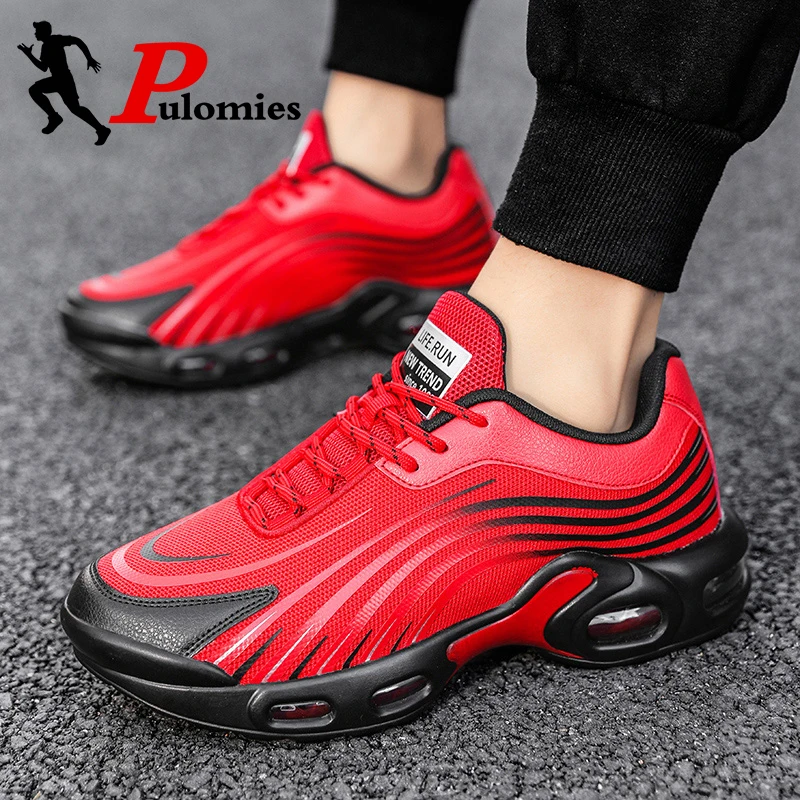 

PULOMIES Summer Men Tennis Sneakers Sport Running Shoes Platform Cushion Sneakers Breathable Knit Walking Casual Shoes Size 46
