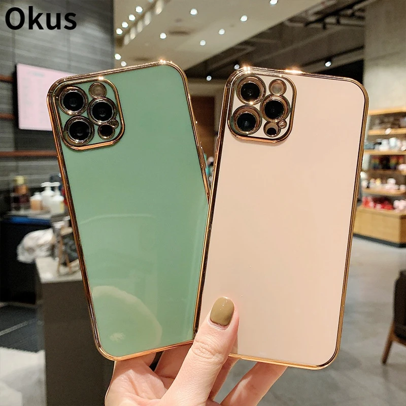 

Solid Plating Lens Protection Phone Case For iPhone 12 Pro Max 11 13 Pro Max X XR XS Max 7 8 6 Plus SE 2020 Soft TPU Cover