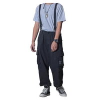 mens loose wide leg pockets cargo bib overalls casual pants coveralls