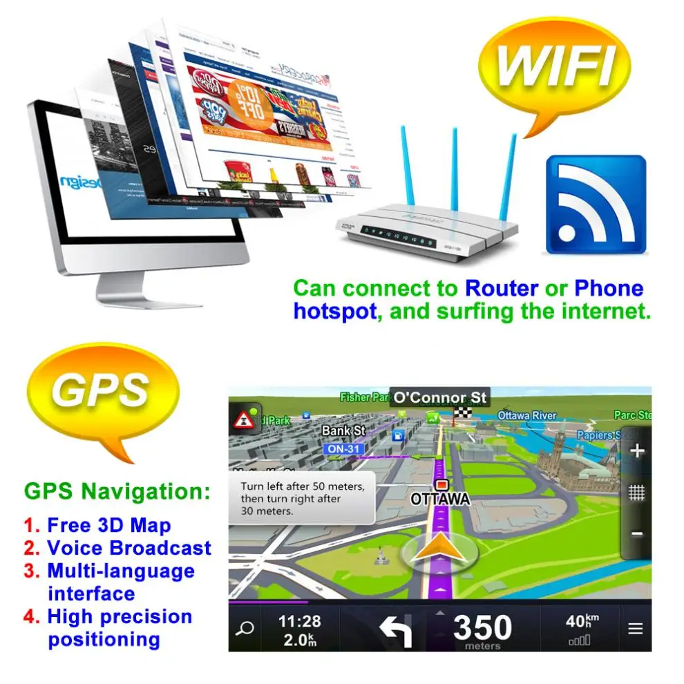 Автомобильный GPS плеер MP5 2 DIN 7-дюймовый четырехъядерный процессор Android 8 1 Bluetooth HD