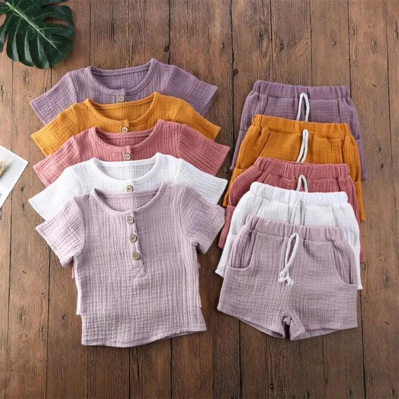 

Toddler Kids Baby Girl Boy Clothes Set Cotton Linen T-shirt Top Shorts Outfits