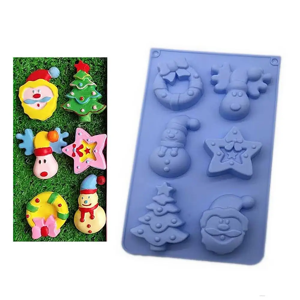 

Christmas tree silicone cake mold six hole Santa Claus bell DIY baking mold