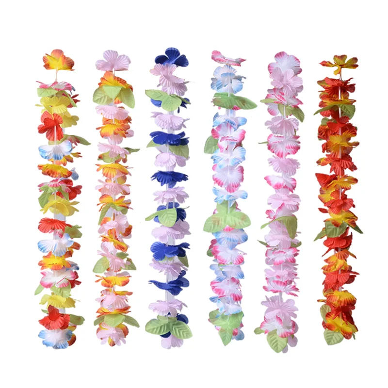 

6 Pcs Hawaiian Wreath Cheering Team Decoration Flower Necklace Hawaiian Hula Neck Ring Party Beach Theme Supplies Props Gift