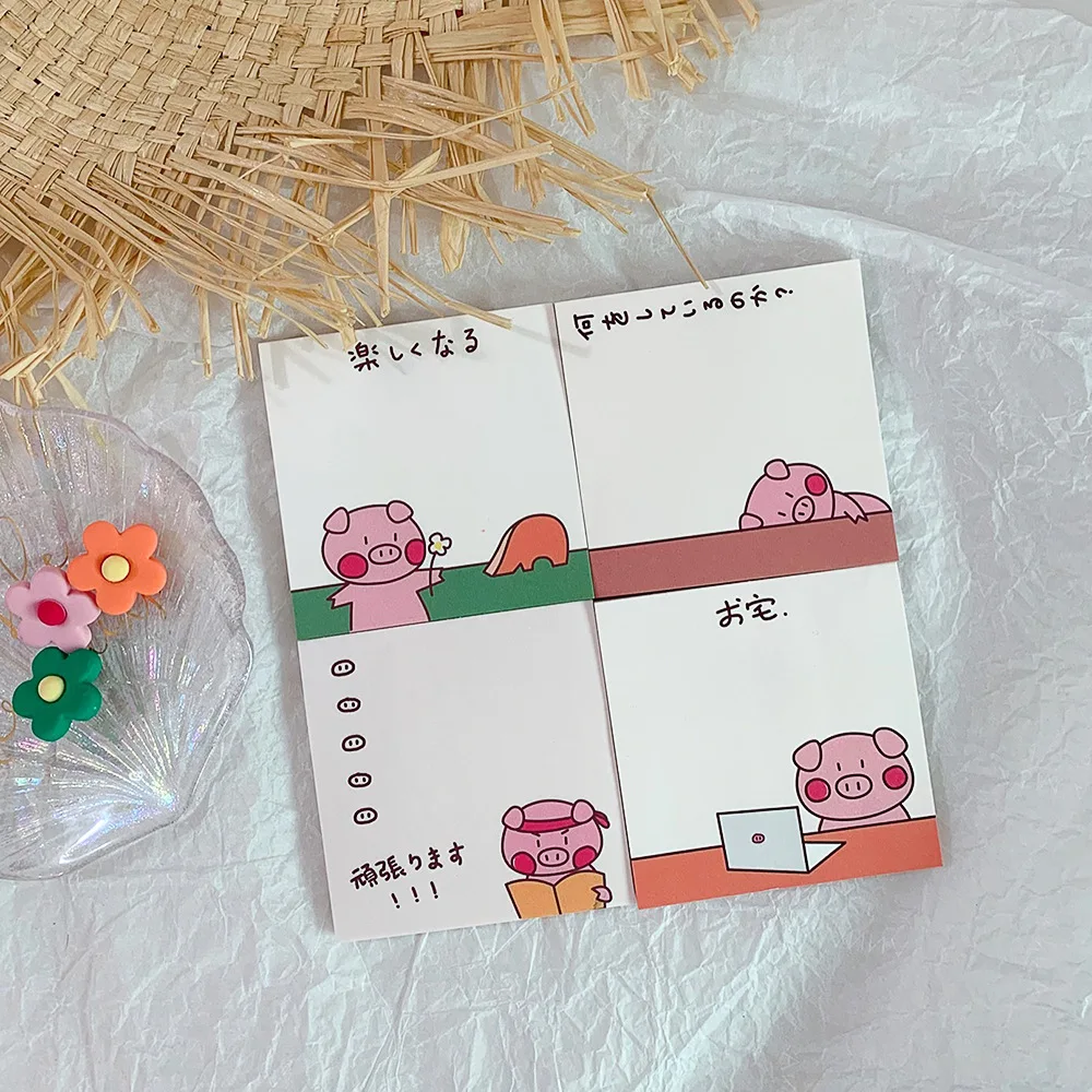 

Милый мультяшный блокнот для записей с розовой свиньей, простой блокнот для сообщений, портативный блокнот, японские канцелярские товары, п...