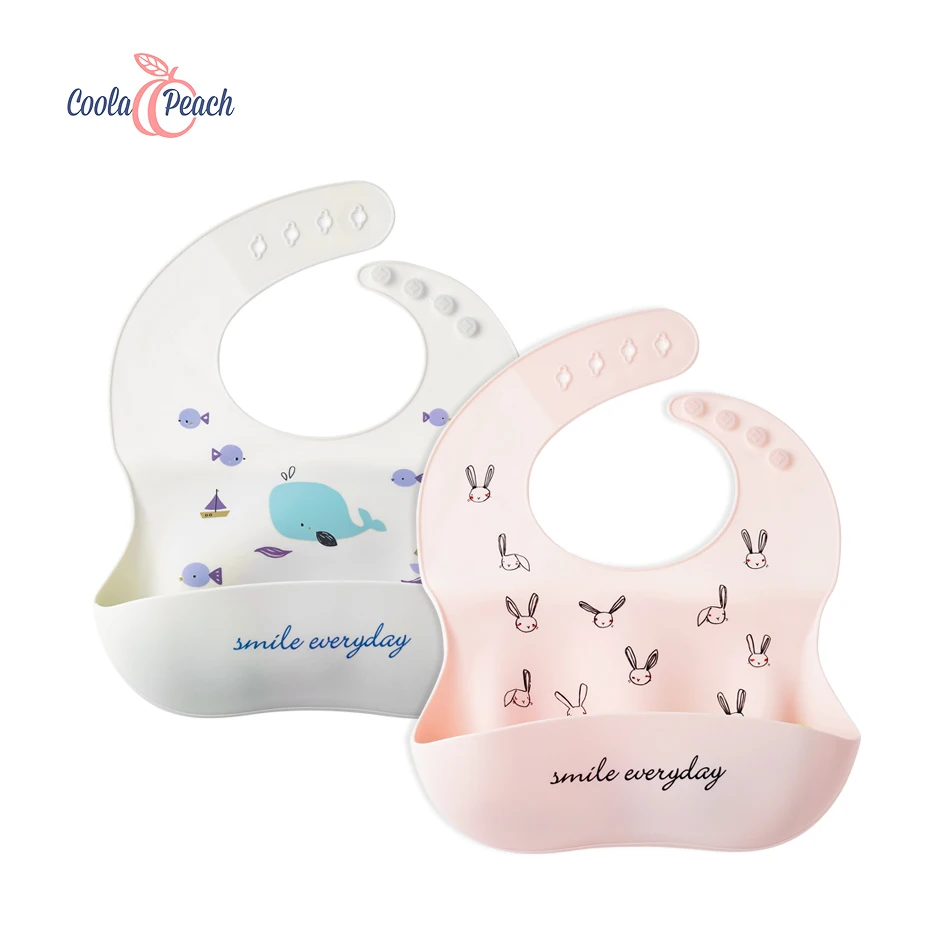 Coola Peach Fashion Cute Cartoon Print Baby Soft Silicone Bibs Infant Drooling Towel |