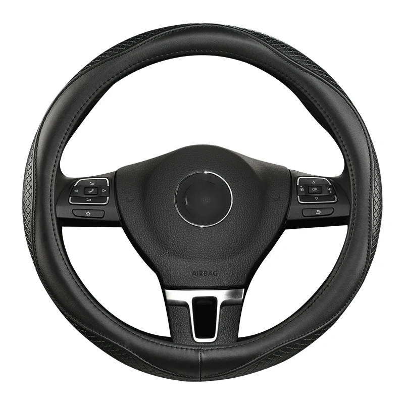 

Genuine Leather Car Steering Wheel Cover 37-38CM Non-slip Wear-resistant Sweat Absorbing Fashion Sports Steering Wheel Cover