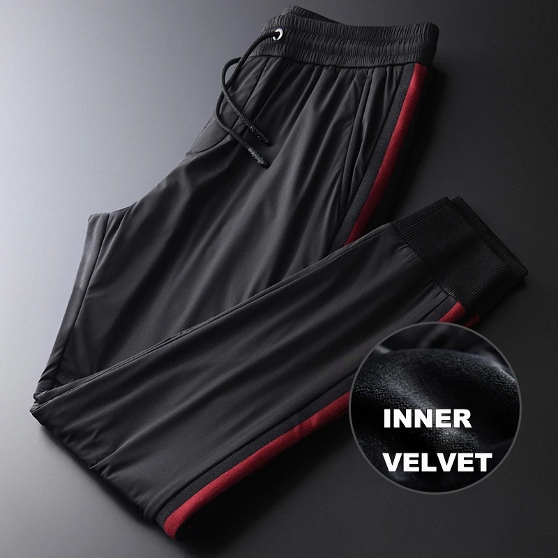 Inner Velvet Men Luxury Thick Casual Sport Elastic Waist Man Pants Autumn And Winter Slim Fit Male Trousers 4XL