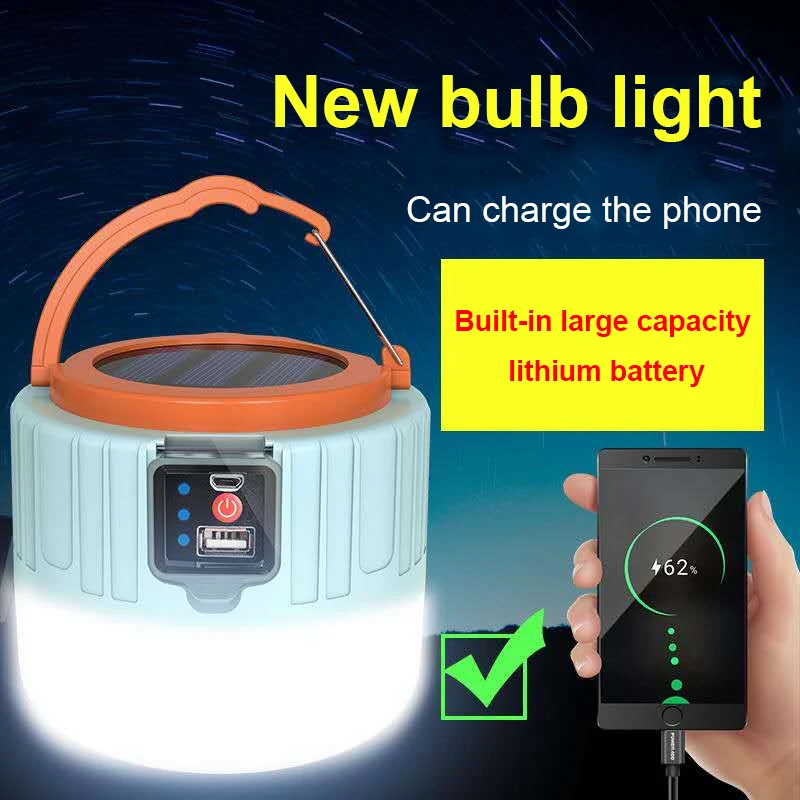 

Новейший светильник для кемпинга на солнечной батарее с USB-зарядкой, 3 режима, лампа для палатки, портативный фонарь, лампочка-вспышка для ке...