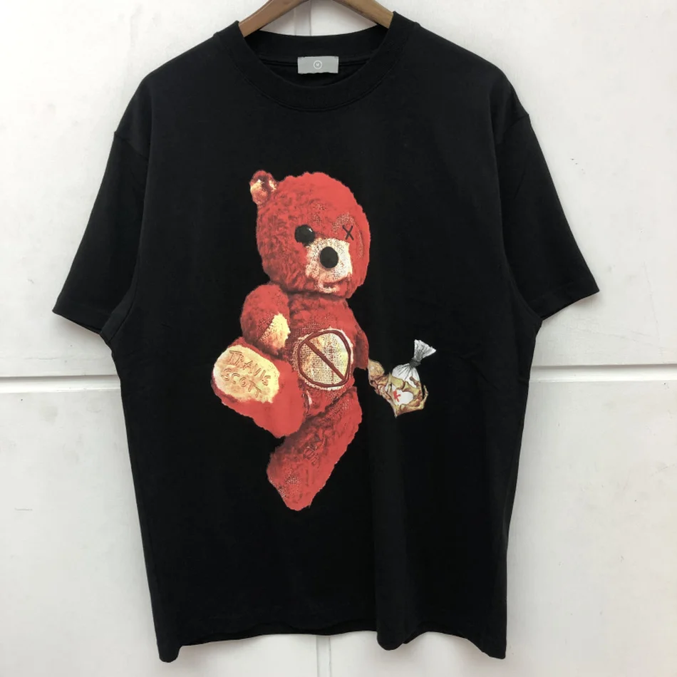 

Футболка с принтом медведя, Тревиса Скотта, для мужчин и женщин, тяжелая ткань, унисекс, цветные футболки с буквенным принтом кактуса, Джека, ...