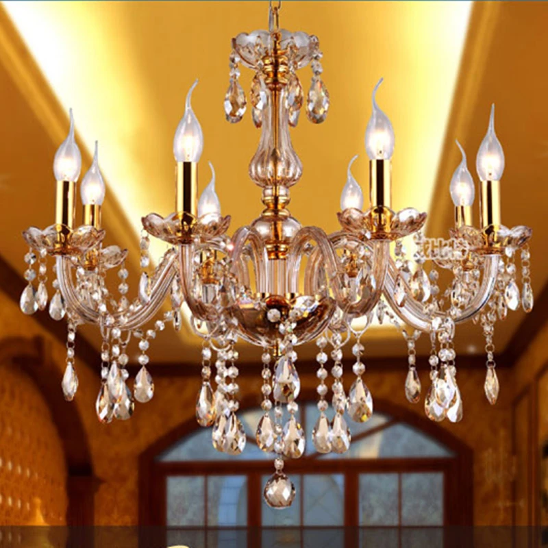 Роскошная люстра во французском стиле с золотым кристаллом Подвесная лампа для
