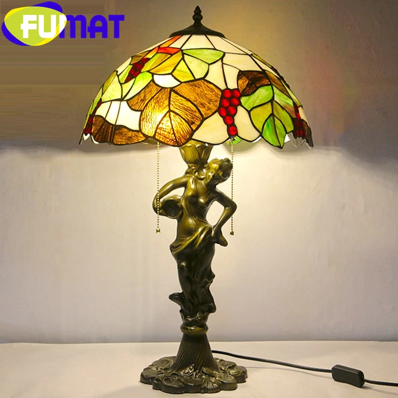 FUMAT Tiffany Style Table Lamp Stained Glass Angel Resin Multicolor Rose Flower Desk Light Home Decor Handcraft Art Lighting LED | Лампы и