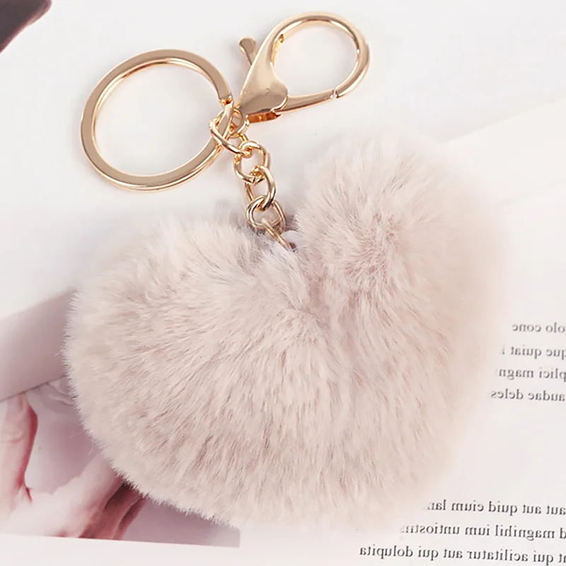 Artificial Rabbit Fur Pom-pom Keychain Leopard-print Pom-pom Keychain Lady Mobile Phone Bag Key Ring Love Pendant Decoration