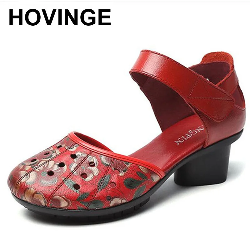 Новинка 2021 удобные кожаные сандалии HOVINGE для женщин среднего и пожилого возраста