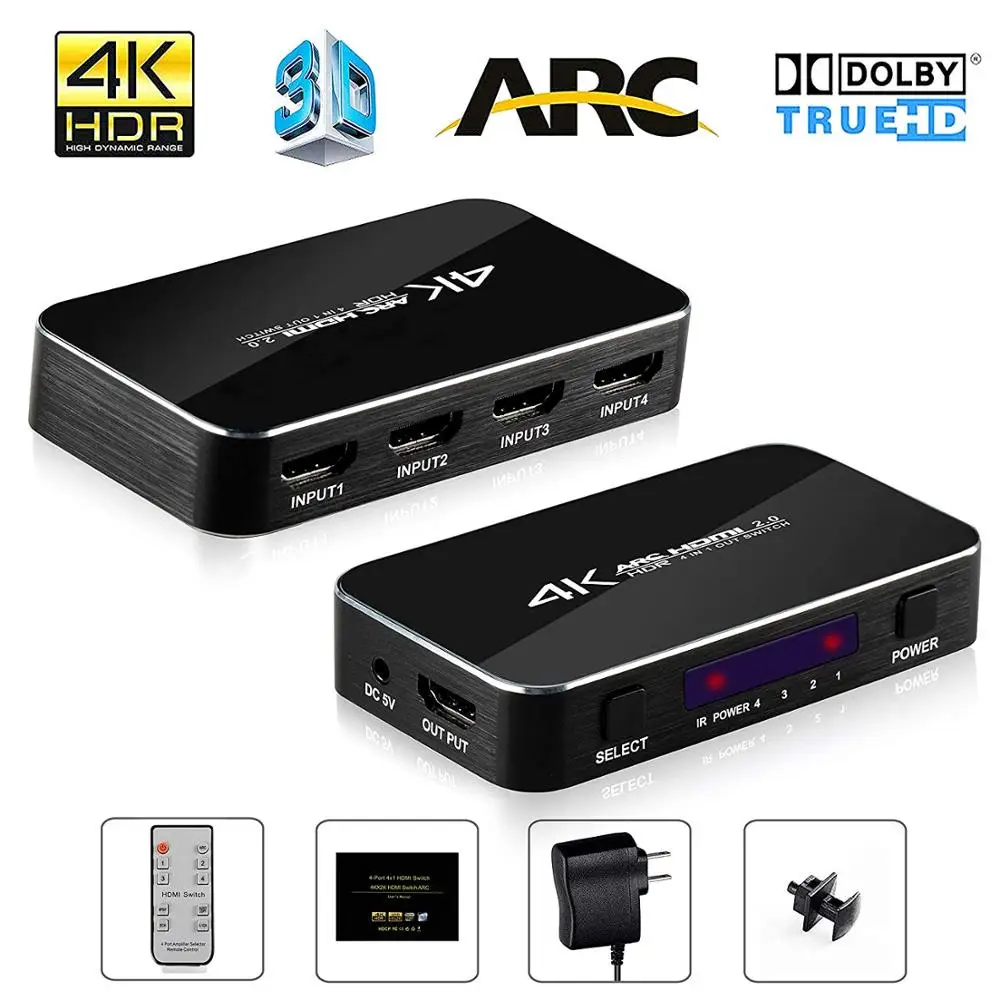 HDMI Switch 4x1 60hz 4 Port Auto Box Support HDCP 2.2 4Kx2K 3D 1080P in 1 Out Switcher Sele | Электроника
