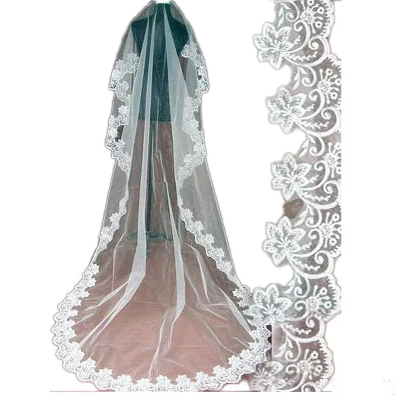 

Bridal Veils 2018 Lace Applique Edge Voile Mariage Accessories Veu De Noiva Longo Com Renda 3 Metros Wedding Veil Bridal Accesso