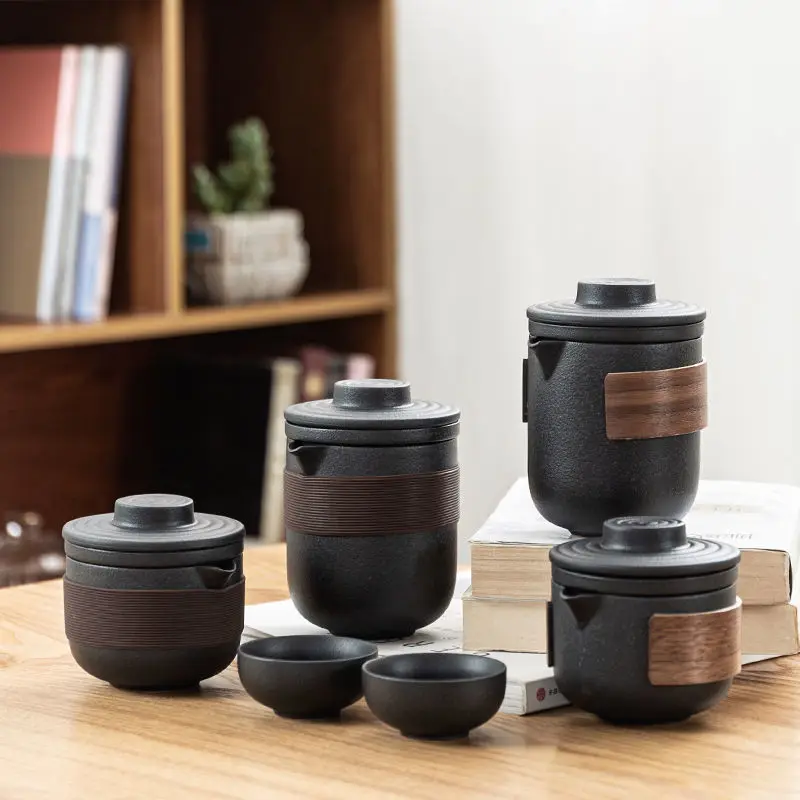 

Дорожный чайный набор, портативный пакет, 1 кастрюля, 2 или 4 чашки, быстрая чашка для пассажира, для приготовления на улице в машине, кунг-фу, п...