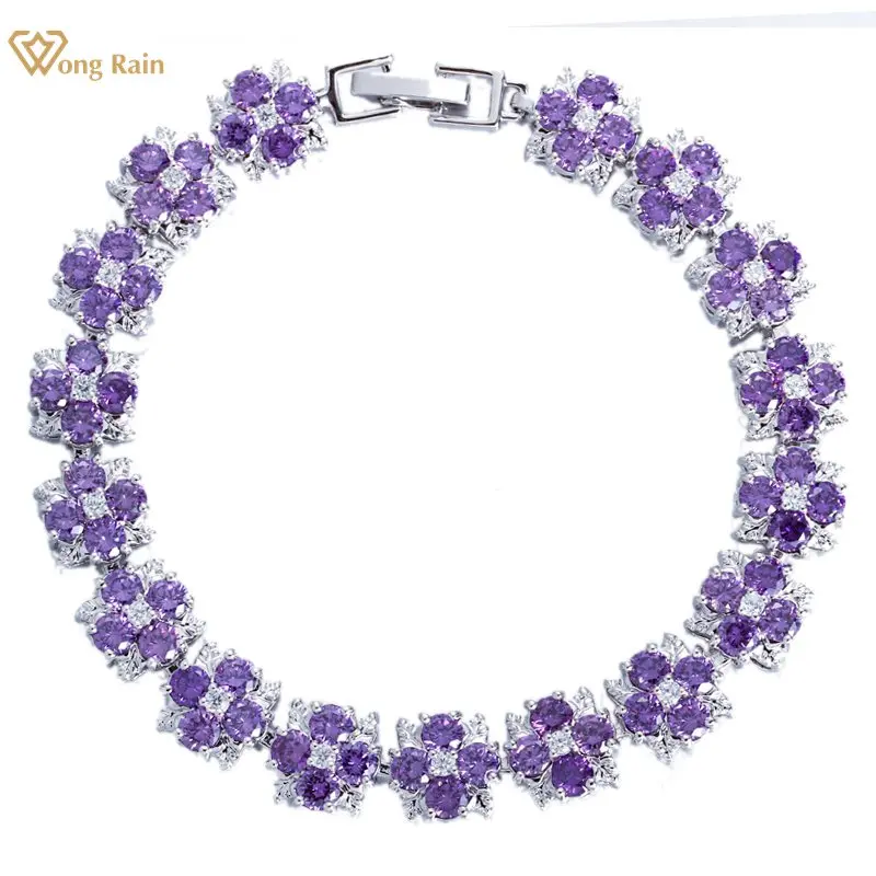 

Wong Rain 100% 925 Sterling Silver Created Moissanite Emerald Ruby Gemstone Bangle Charm Flower Bracelets Fine Jewelry Wholesale