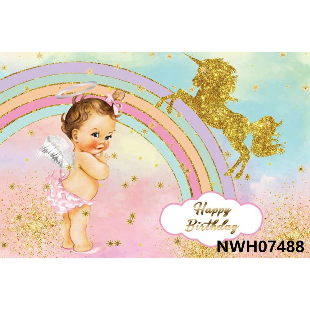 

Nitree фон с единорогом Радужный цветок облако Новорожденный ребенок душ девочка 1-й День рождения виниловый Фотофон