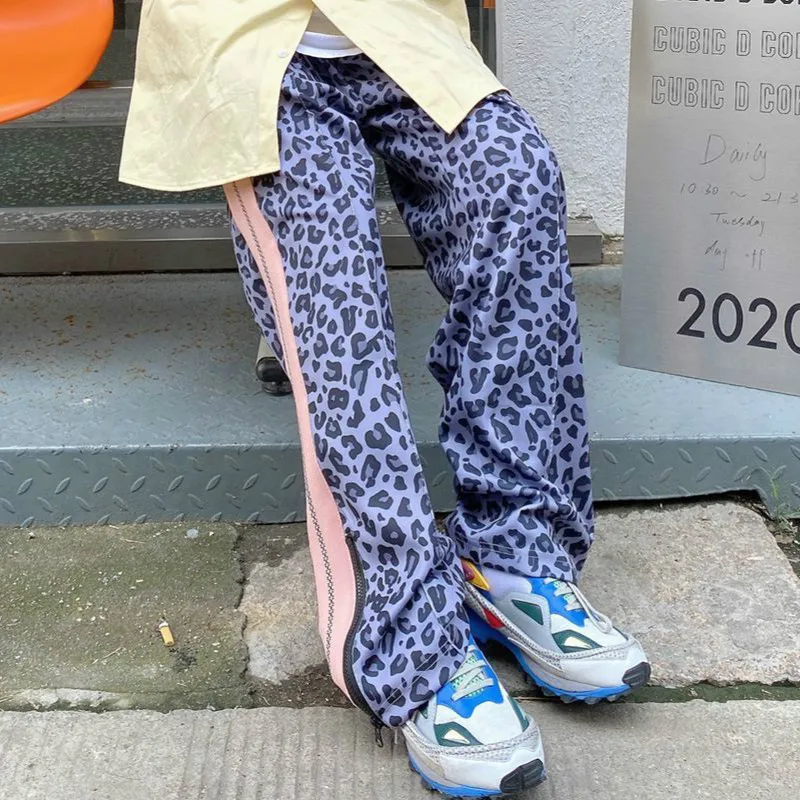 

Women Casual Women's Sports Pants Harajuku Streetwear Women Trousers Korean Hip Hop Wide Leg Pants Leopard Print Stripe Y2k