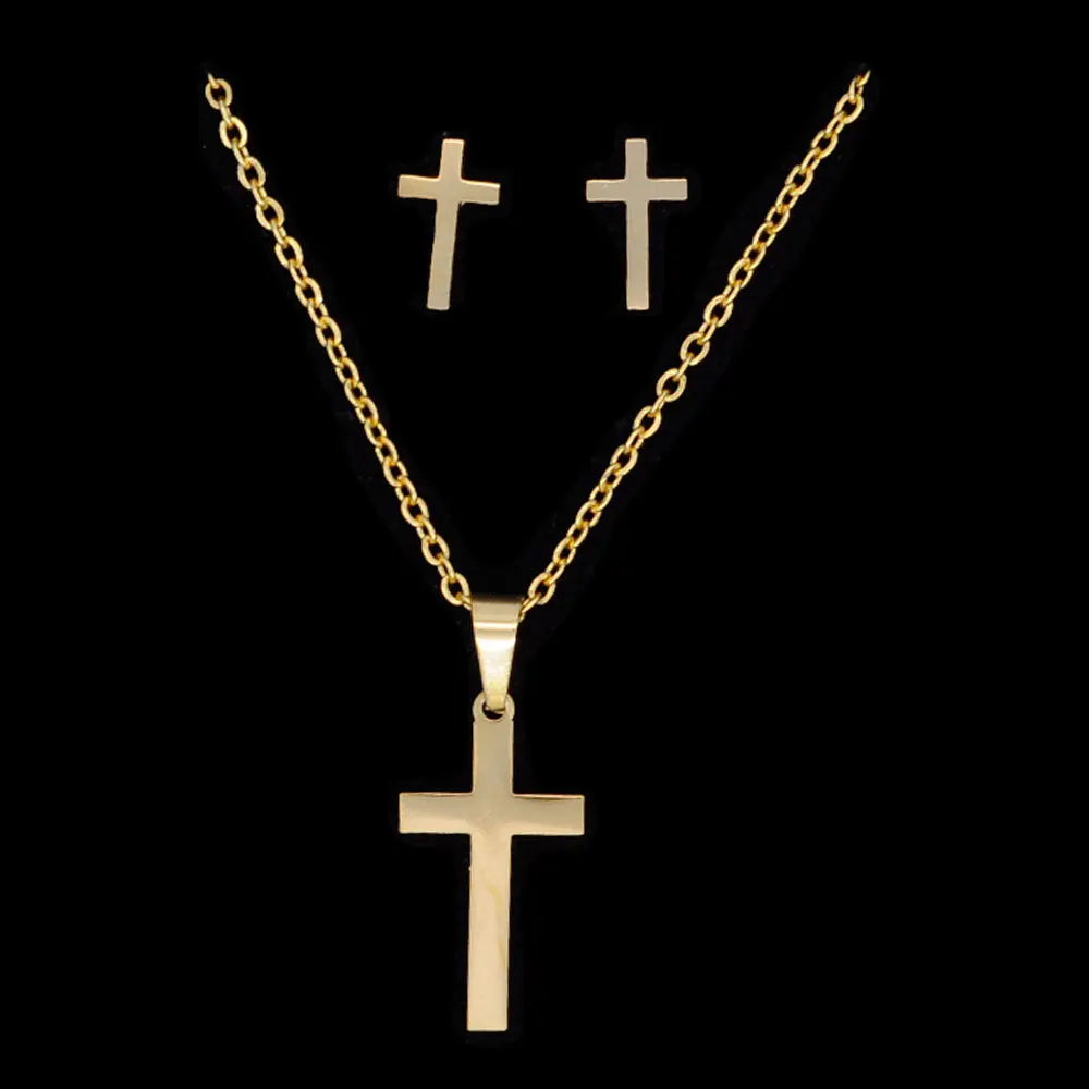 100% нержавеющая сталь PVD позолоченные серьги ожерелье ювелирный набор Прямая