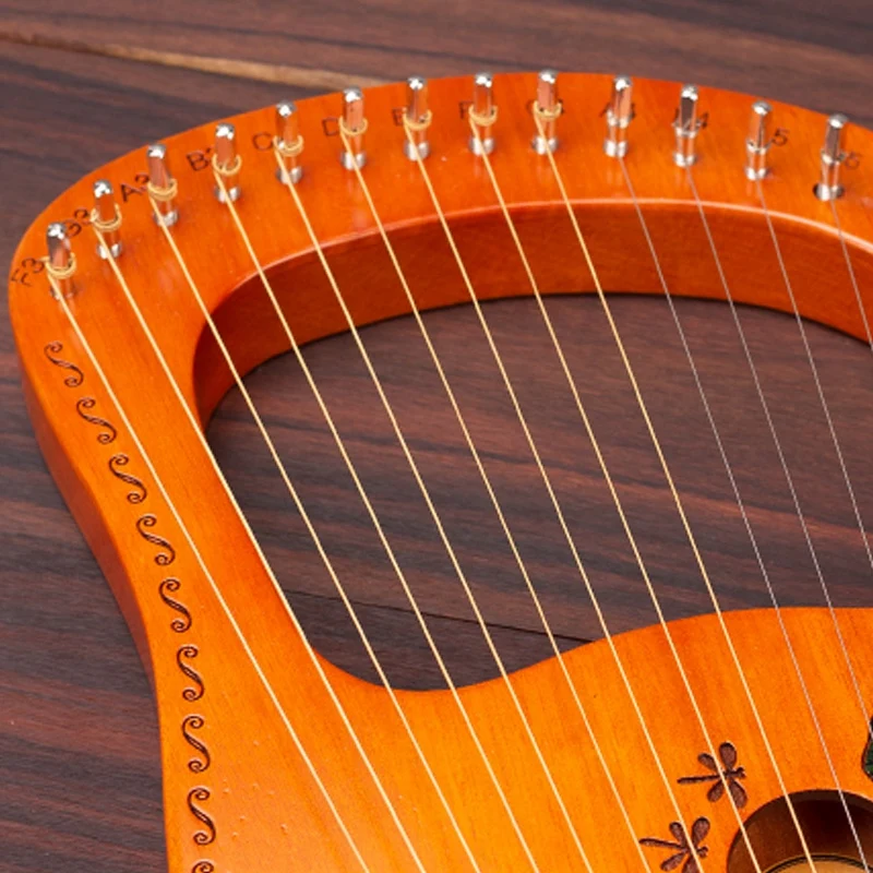 

19 String Wooden Lyre Harp Metal Strings Mahogany Solid Lyre Piano Instrument with Tuning Wrench and Spare Strings