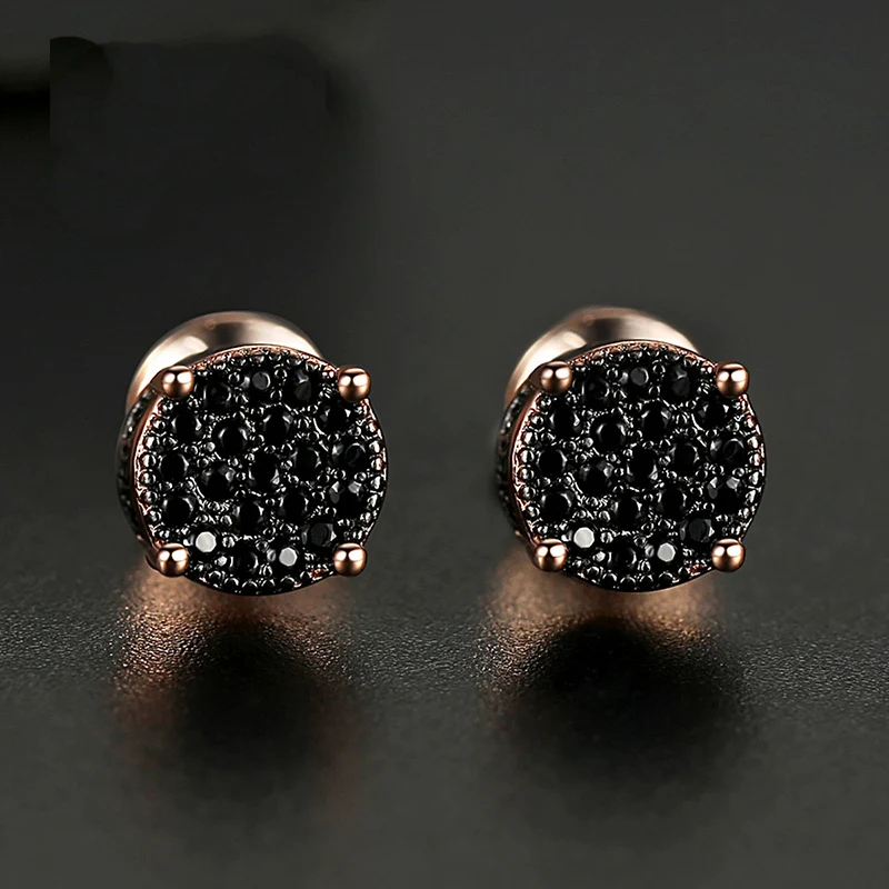 Серьги гвоздики с фианитом ААА украшенные камнями геометрические круглые
