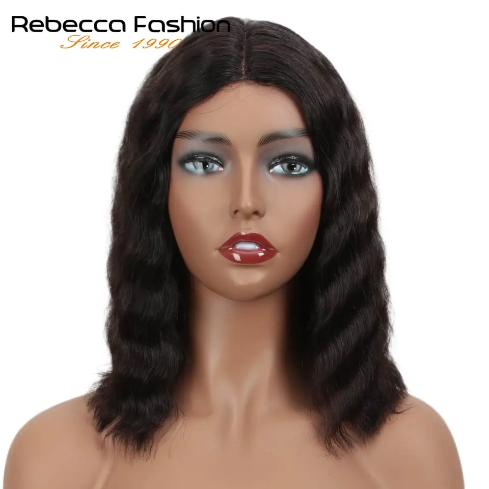 Rebecca средняя часть человеческих волос парик для женщин натуральные волосы линии естественных волн короткие человеческие волосы парики 4,5 дюймов Кружева Часть парик