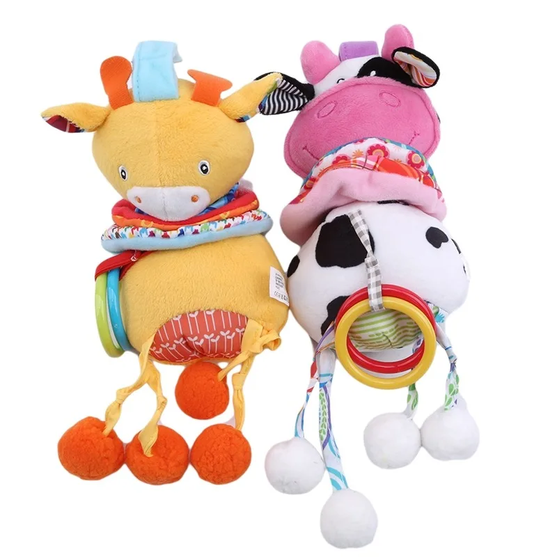 

Cute Newborn Soft Plush Crib Stroller Baby Toys 0-12 Months Bed Stroller Cartoon Animal Hanging Rattle Doll Educational Toy Gift