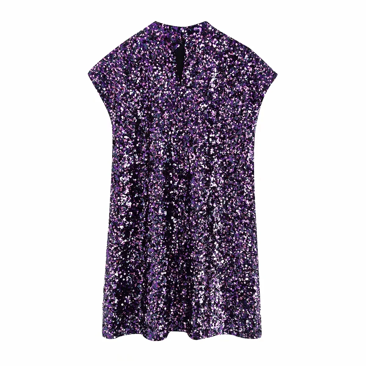 Новое Фиолетовое Женское платье с коротким рукавом блестками прямое